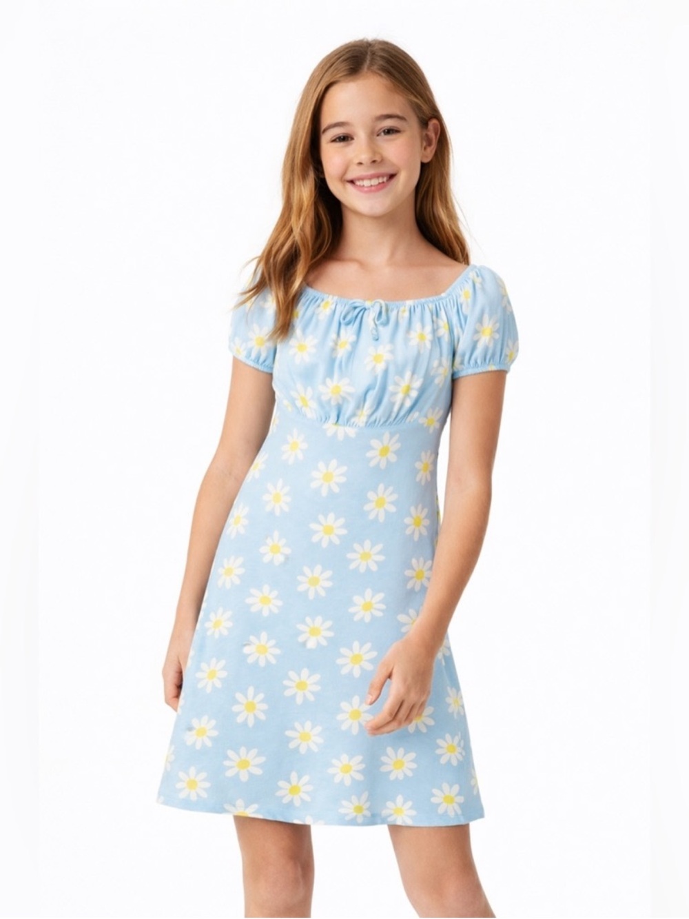 Girls blue daisy mini dress shirt sleeve mini casual kids